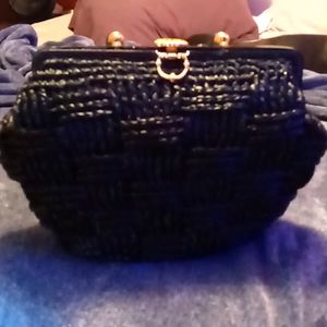 1950s Black Raffia Purse